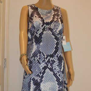 Ce Ce By Cynthia Steffe Womens Shift Dress Blue Black Snake Jewel Neck Zipper